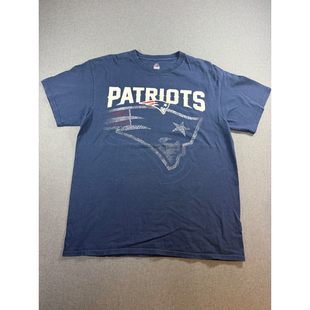 Majestic New England Patriots T Shirt Mens Large Navy Blue NFL Graphic Tee